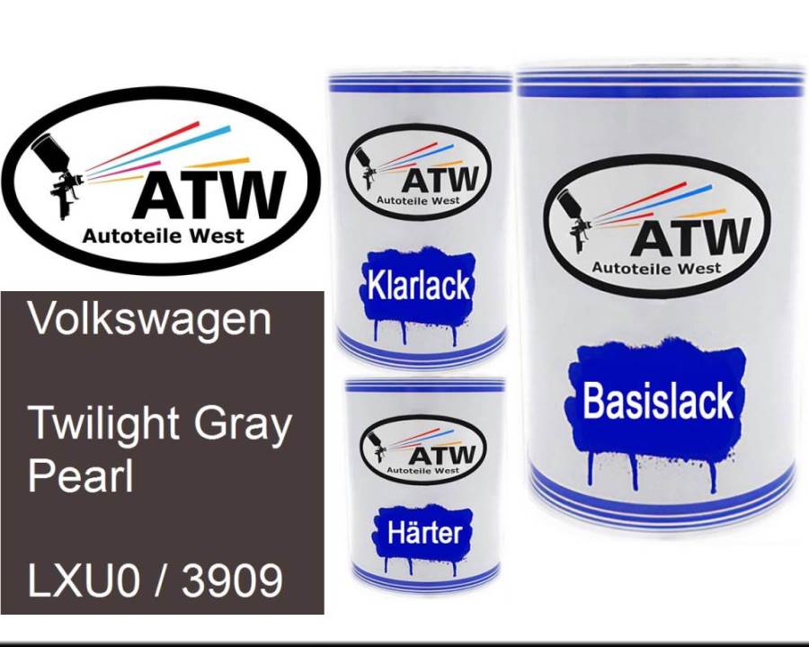 Volkswagen, Twilight Gray Pearl, LXU0 / 3909: 500ml Lackdose + 500ml Klarlack + 250ml Härter - Set, von ATW Autoteile West.